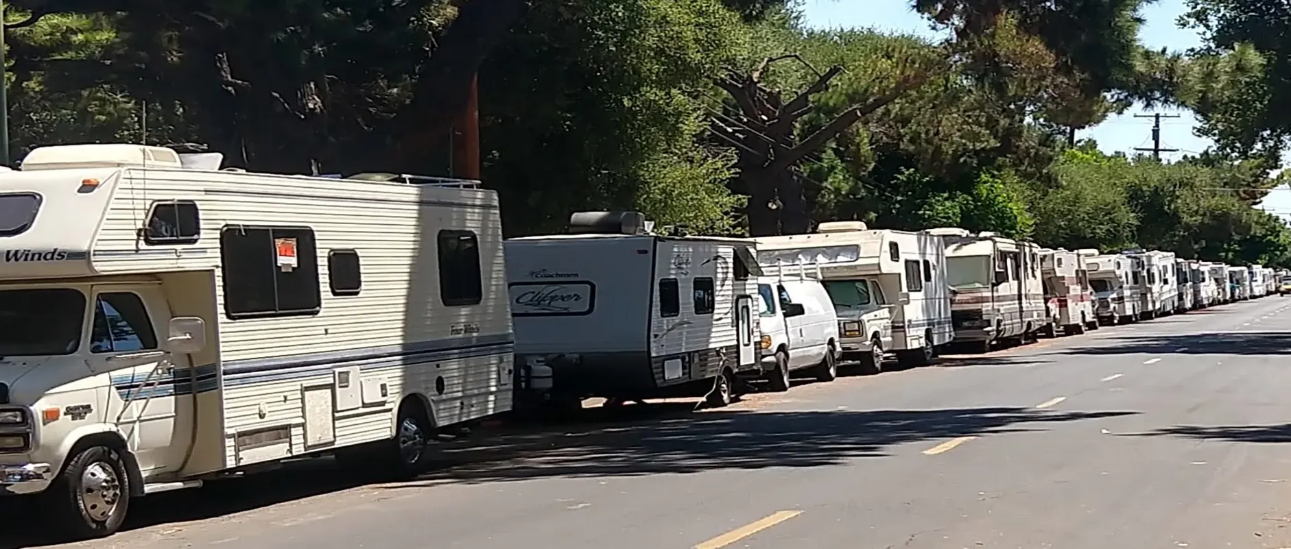 RV campers in the streets of Mountain View, CA parked due to high level of safety